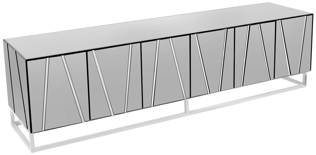Tv-meubel - Tello - Grijs/Zilver - Spiegelglas - 200 cm