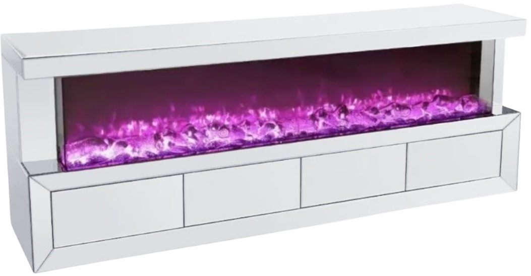 TV-Meubel Santo - incl. sfeerhaard - 200 x 40 cm - Wit/Mirror