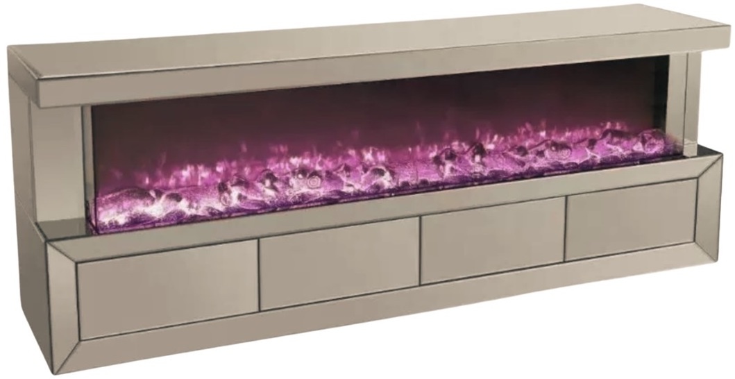 TV-Meubel Santo - incl. sfeerhaard - 200 x 40 cm - Wit/Mirror