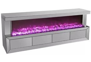 TV-Meubel Santo - incl. sfeerhaard - 200 x 40 cm - Grijs/Mirror