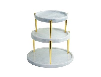 Etagère Elegance | 3-laags | Wit Goud - Marmer
