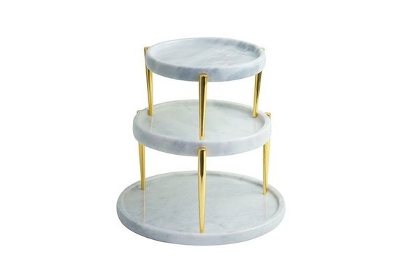Etagère Elegance | 3-laags | Wit Goud - Marmer