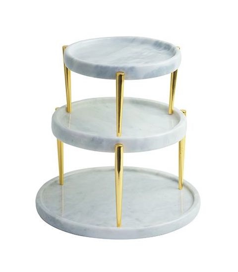 Etagère Elegance | 3-laags | Wit Goud - Marmer