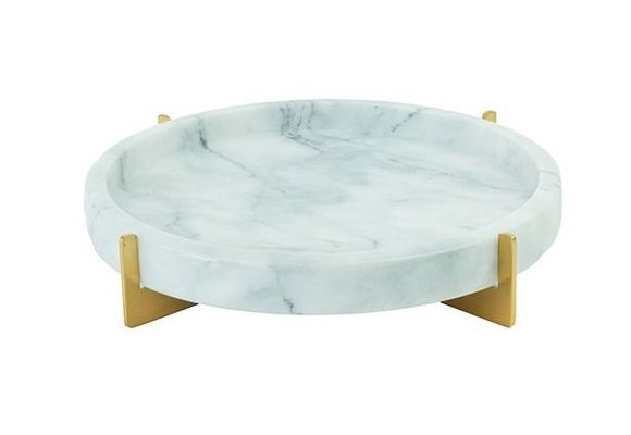 Marmeren dienblad | wit/goud - Ø 30 cm
