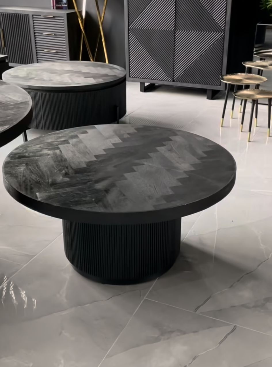 Salontafel Campton - Visgraat Zwart - Ø100 cm