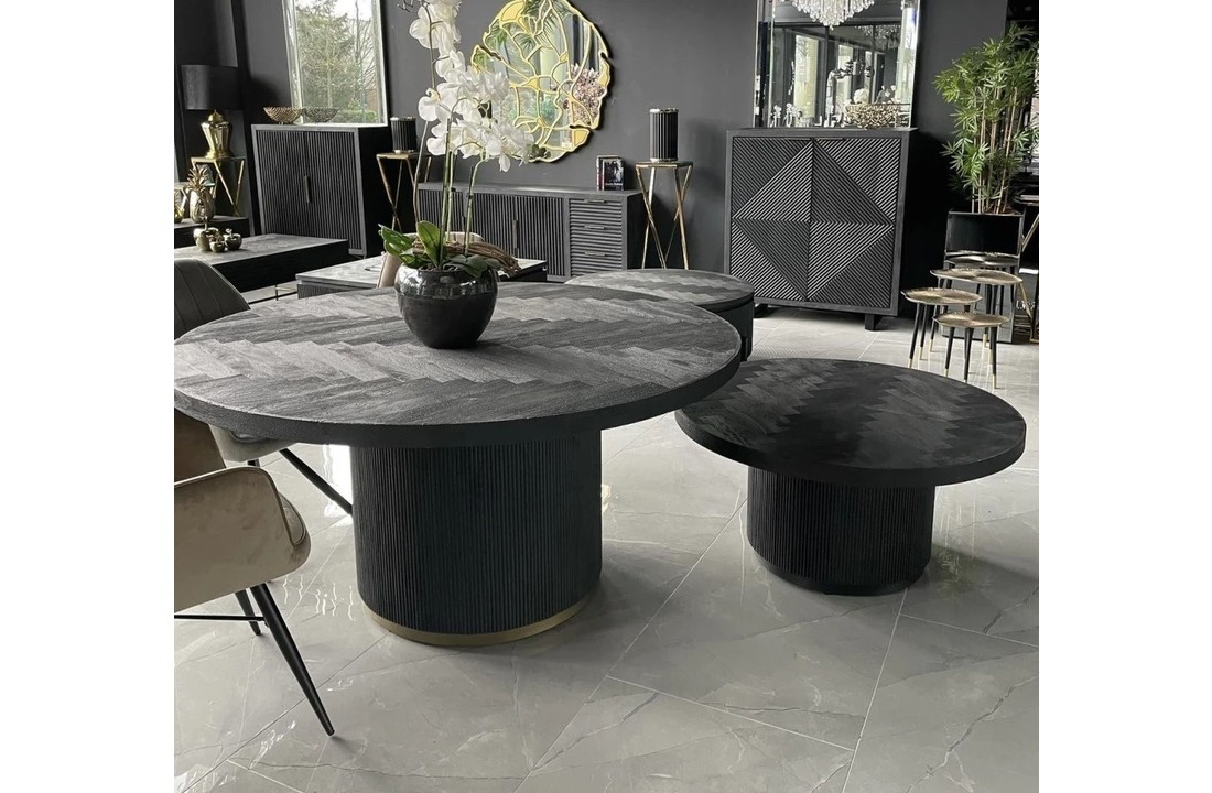 Eettafel Woodville | Visgraat Zwart/Goud - Ø130 cm