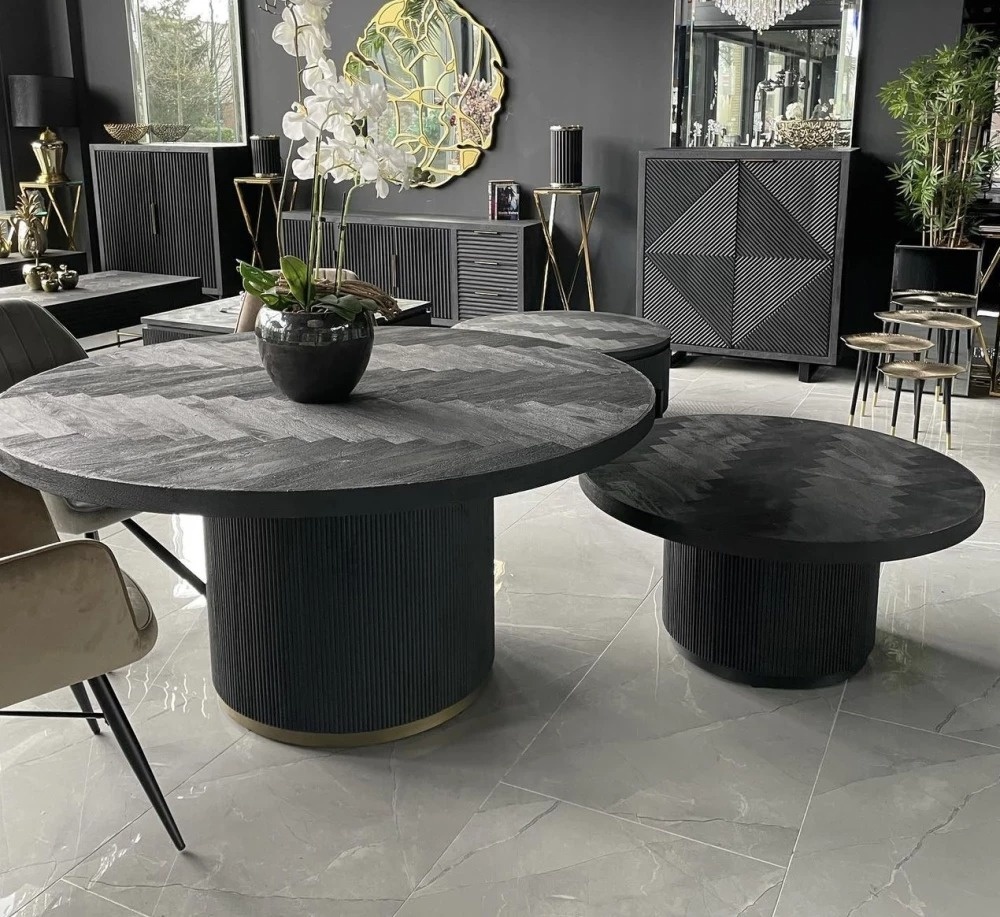 Eettafel Campton - Visgraat Zwart/Goud - Ø130 cm