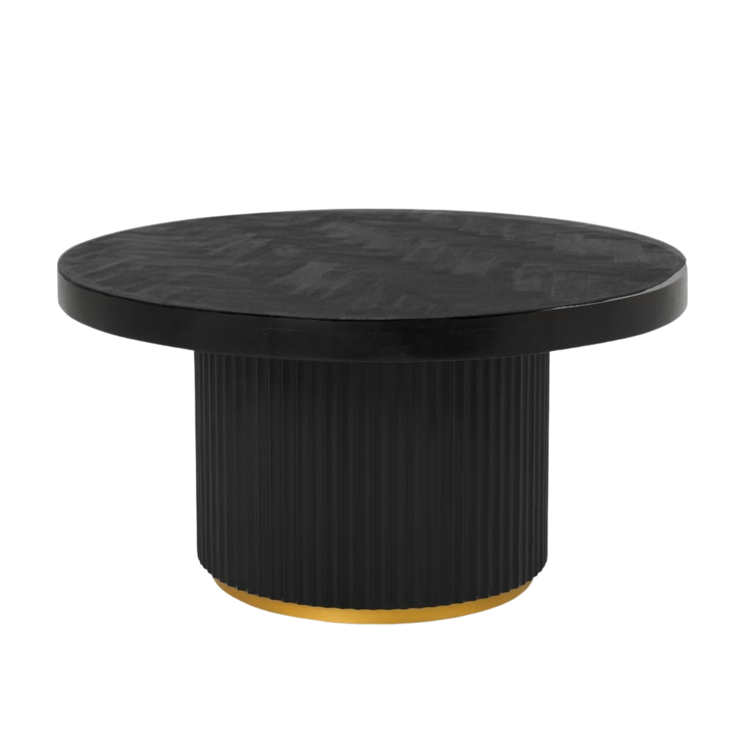 Salontafel Campton - Visgraat Zwart/Goud - Ø100 cm