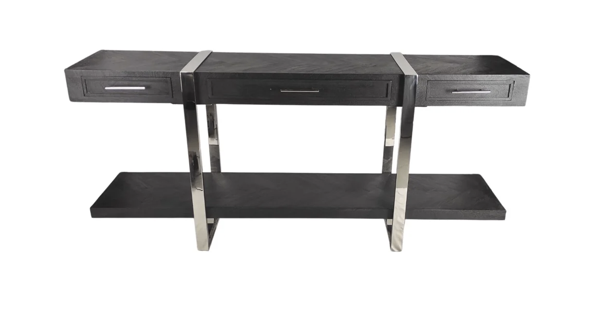 Sidetable Blackbonito Zilver Visgraat Zwart - 180 cm