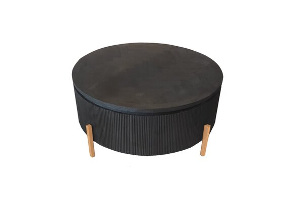 Salontafel Beverly - Visgraat Zwart/Goud | Ø100 cm