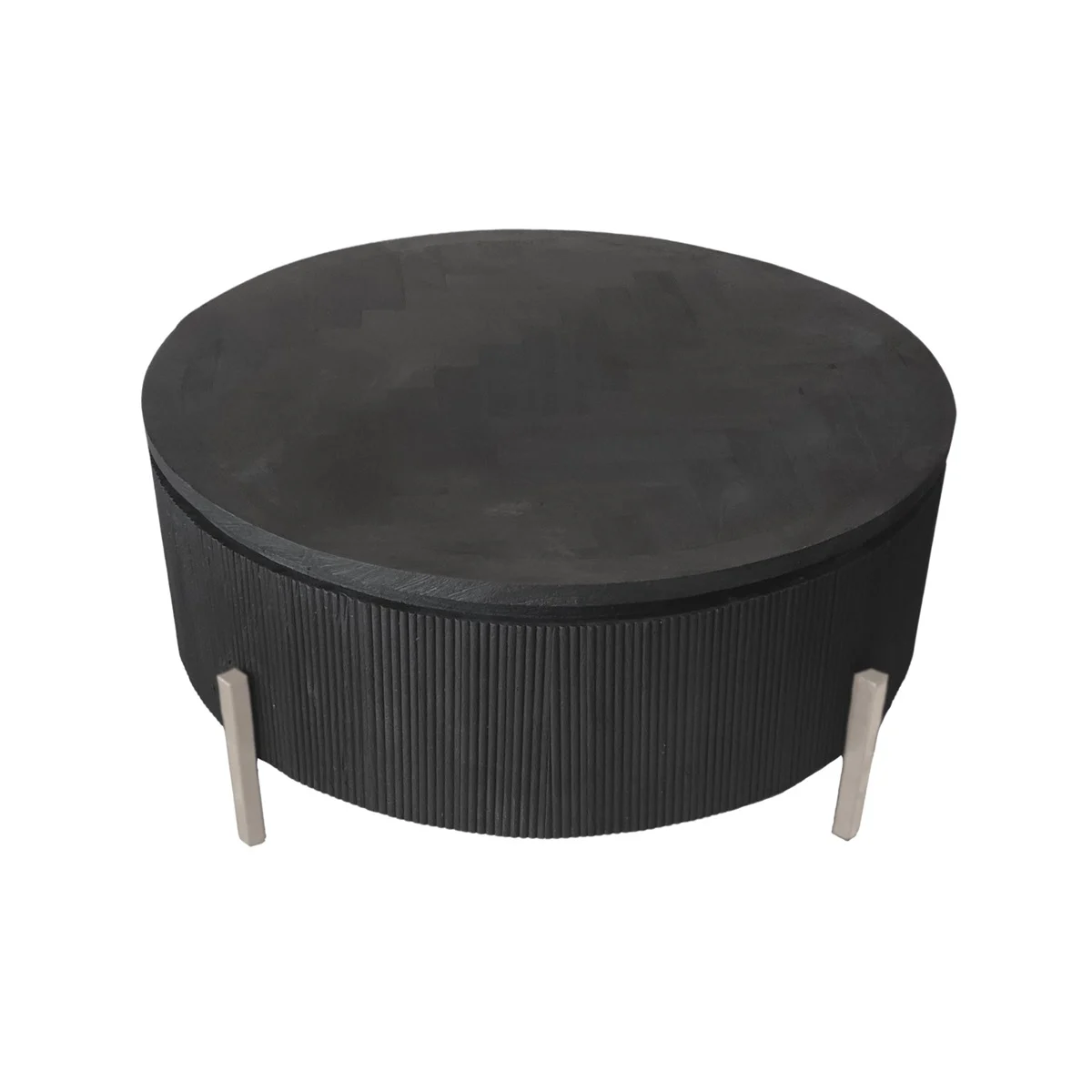 Salontafel Beverly - Visgraat Zwart/Zilver | Ø100 cm