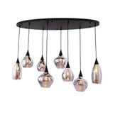 Hanglamp Modules Smoke glas - 8 lichts - Ovale plafondplaat