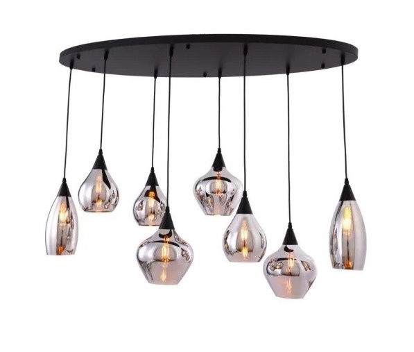 Hanglamp Modules Smoke glas - 8 lichts - Ovale plafondplaat