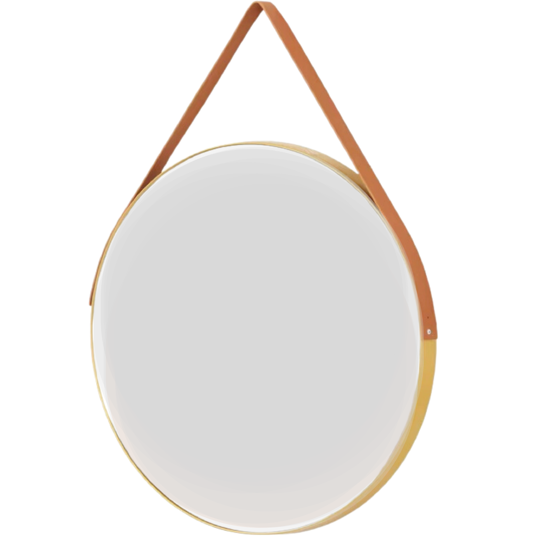 Wandspiegel Aurora met riem - Goud/Bruin
