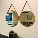 Wandspiegel Aurora met riem - Goud/Bruin