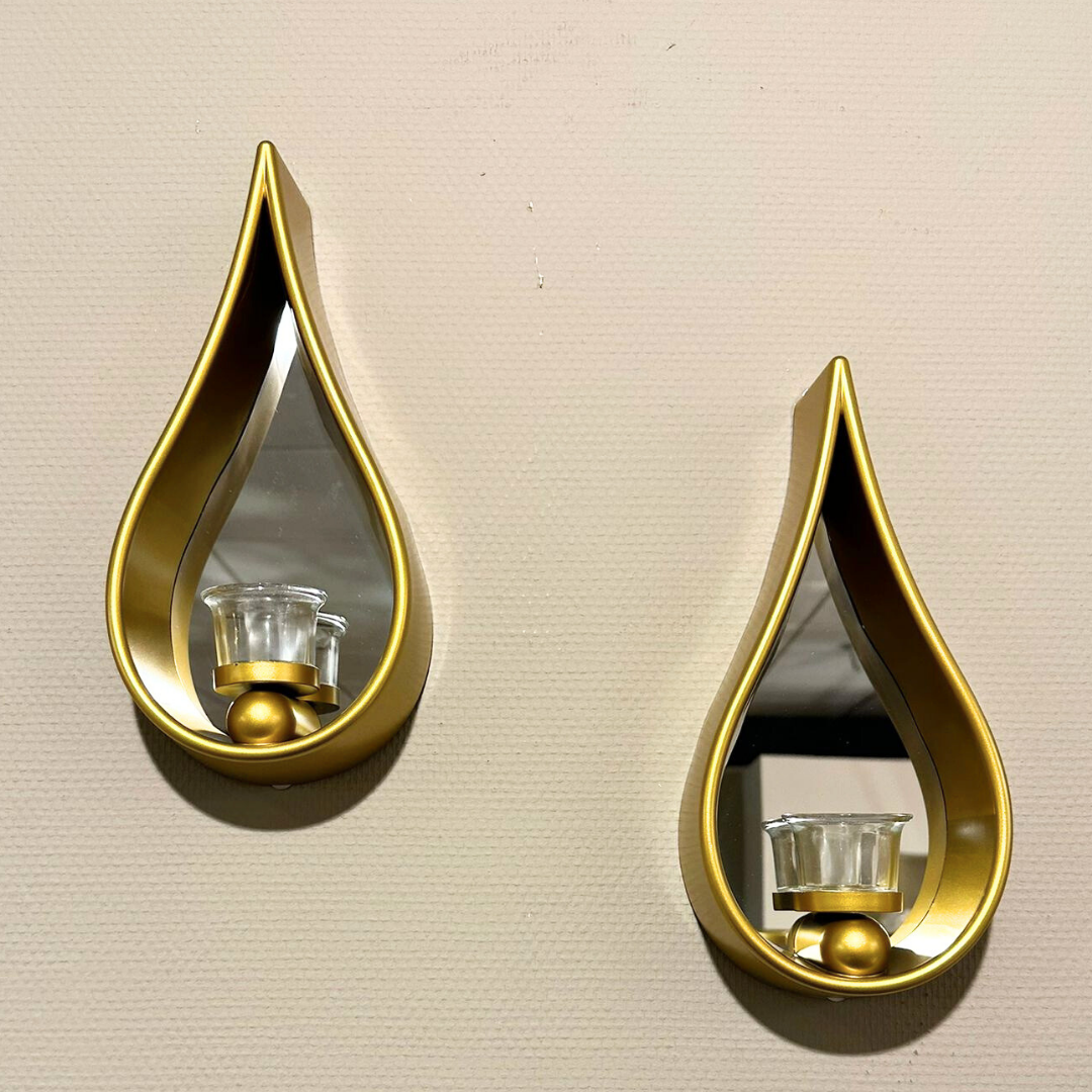 Waxinelichthouder Druppel - Set van 2 - Goud