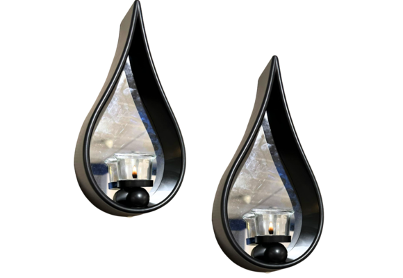 Waxinelichthouder Druppel - Set van 2 - Zwart