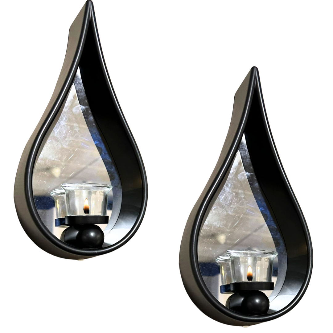 Waxinelichthouder Druppel - Set van 2 - Zwart