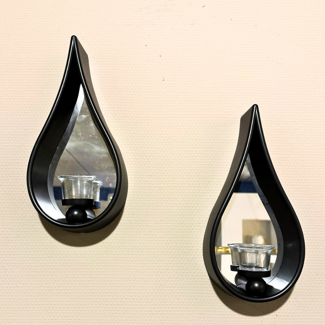 Waxinelichthouder Druppel - Set van 2 - Zwart