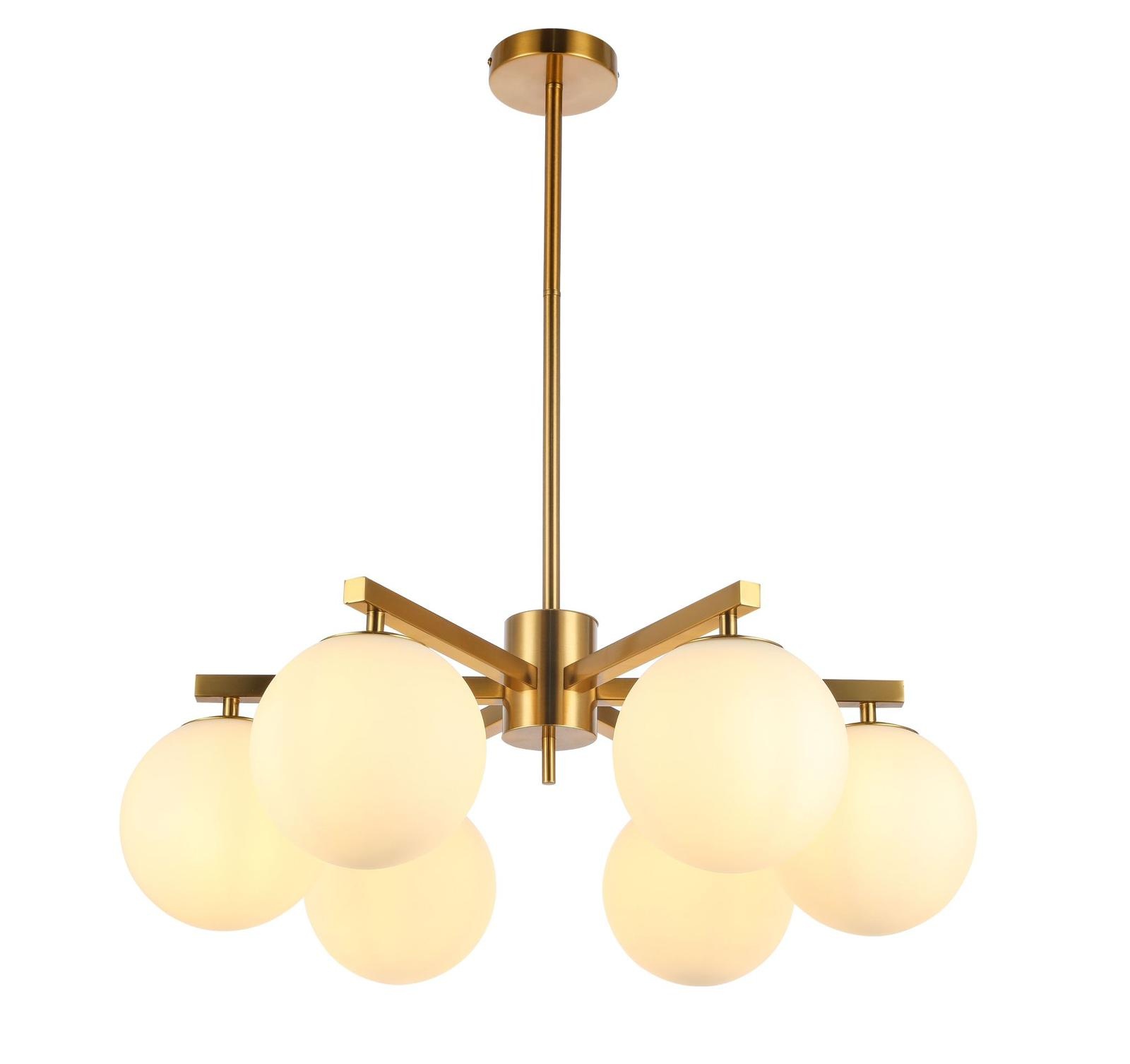 Hanglamp Nora opaal glas 6 lichts  - Goud