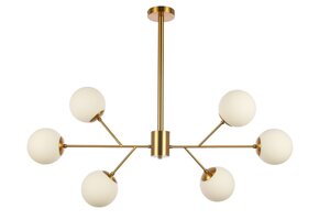 Hanglamp Yvonne opaal glas | 6 lichts - Goud