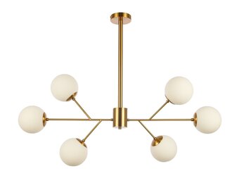 Hanglamp Yvonne opaal glas | 6 lichts - Goud