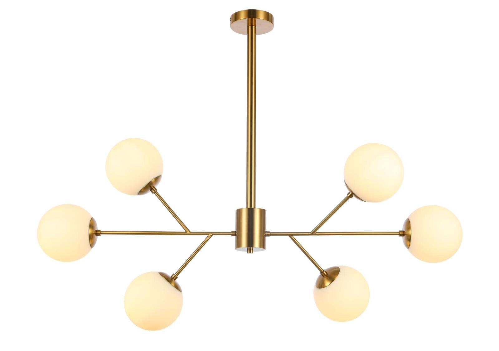 Hanglamp Yvonne opaal glas | 6 lichts - Goud