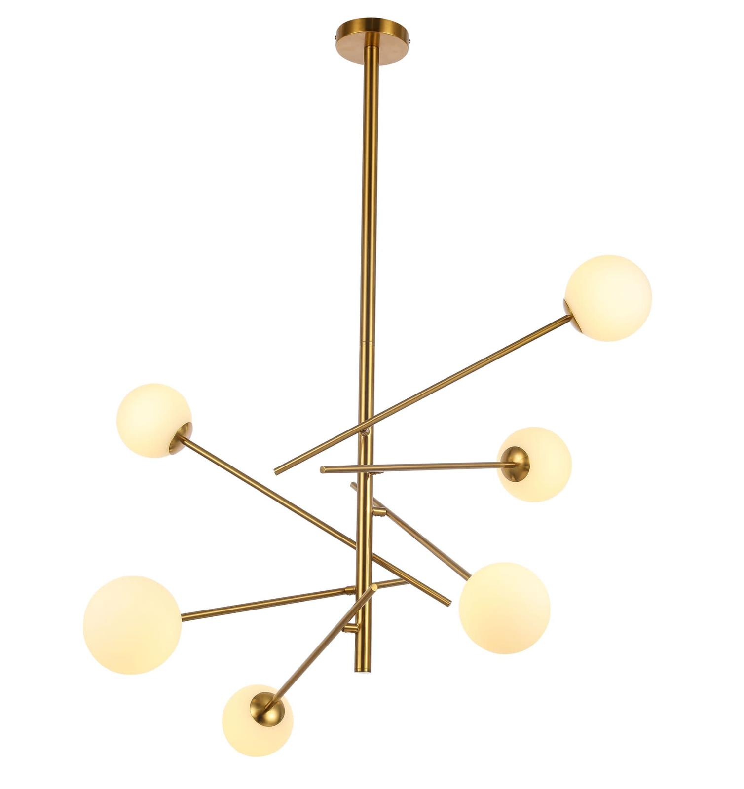 Hanglamp Emmy opaal glas | 6 lichts - Goud