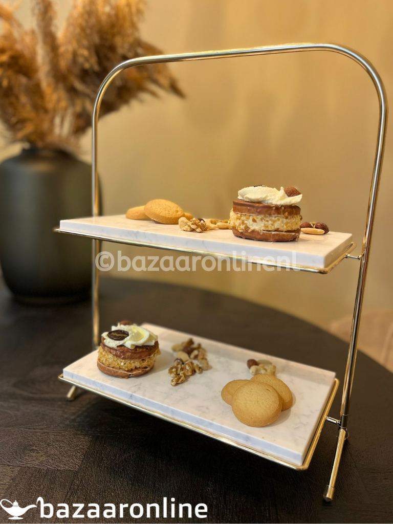 Etagère Elegance - Rechthoekig - Wit Goud - Marmer