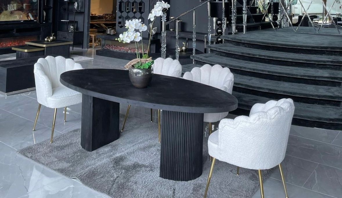 Eettafel Campton - Visgraat Zwart/Goud - 200 x 100 cm