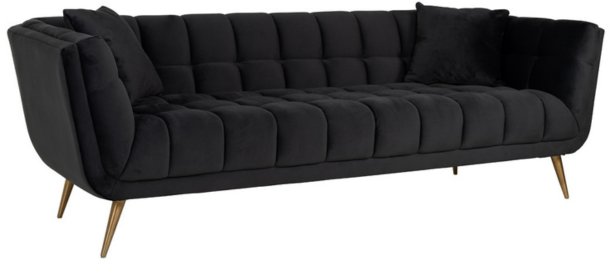 Zitbank Seattle - Zwart | 3 zits  - Quartz 800 - Gouden poten