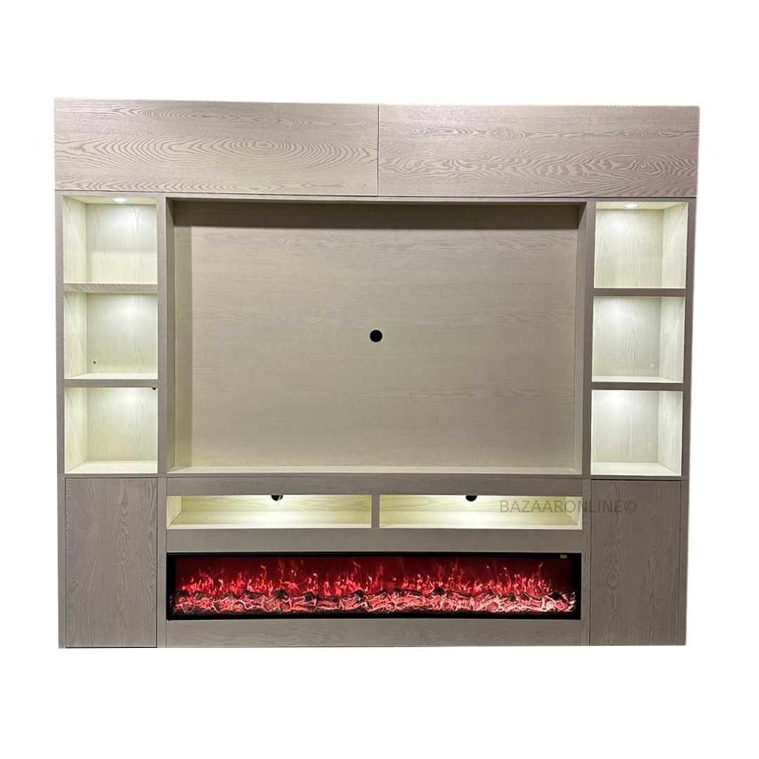 TV-Wandmeubel Valencia - Eiken gefineerd - 280 x 30 x 220 cm - Crème