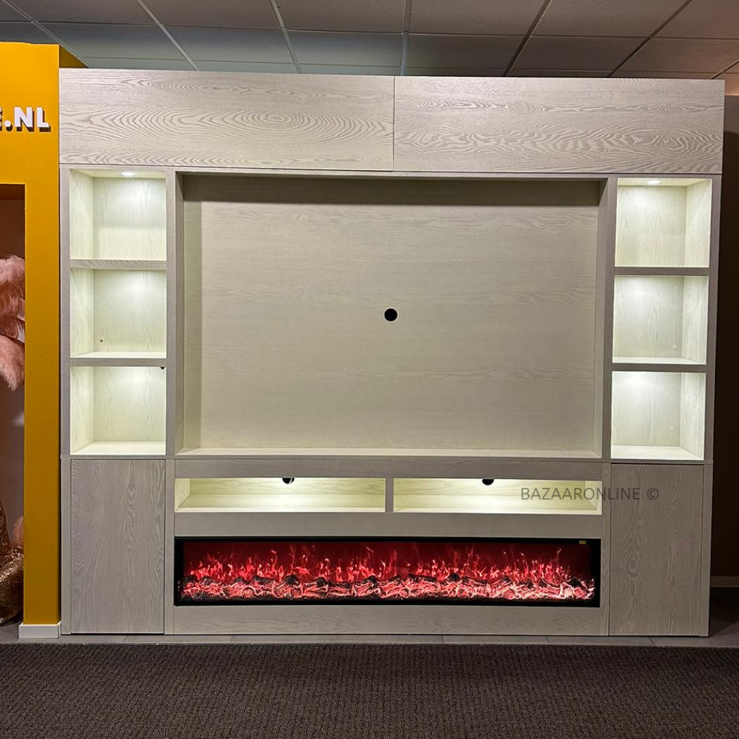 TV-Wandmeubel Valencia - Eiken gefineerd - 280 x 30 x 220 cm - Crème