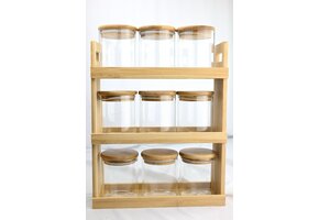 Glazen Bewaarpotten in bamboerek | 9 - delig