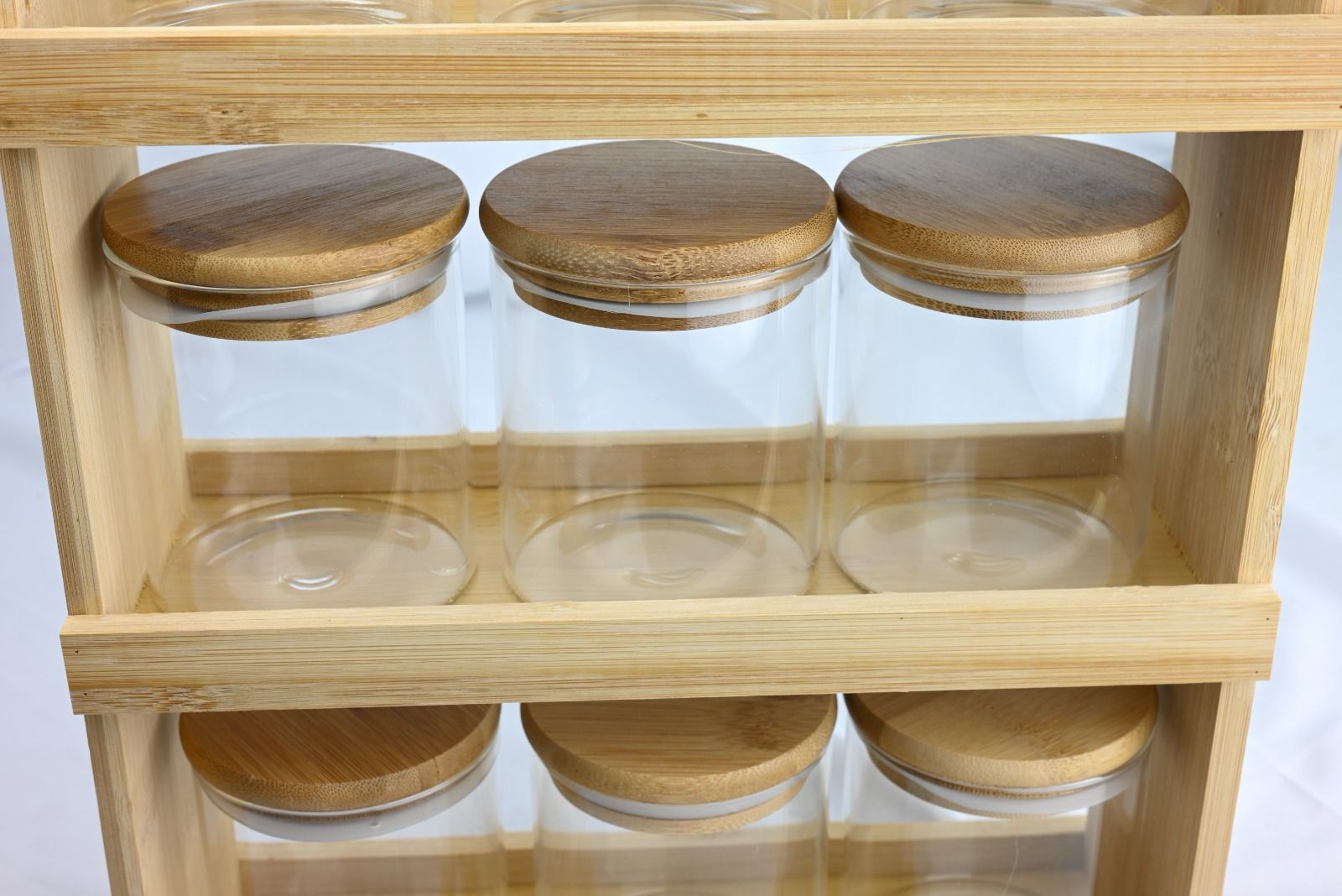 Glazen Bewaarpotten in bamboerek | 9 - delig