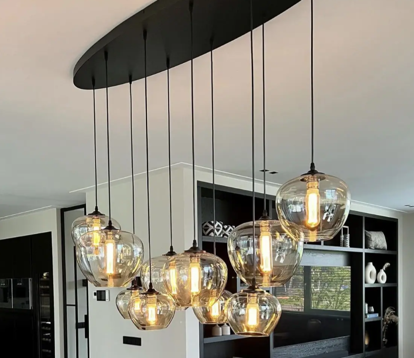 Hanglamp Apples Amber glas  10 lichts - Ovaal