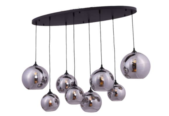 Hanglamp Ronde bollen Smoke glas  8 lichts - Ovaal