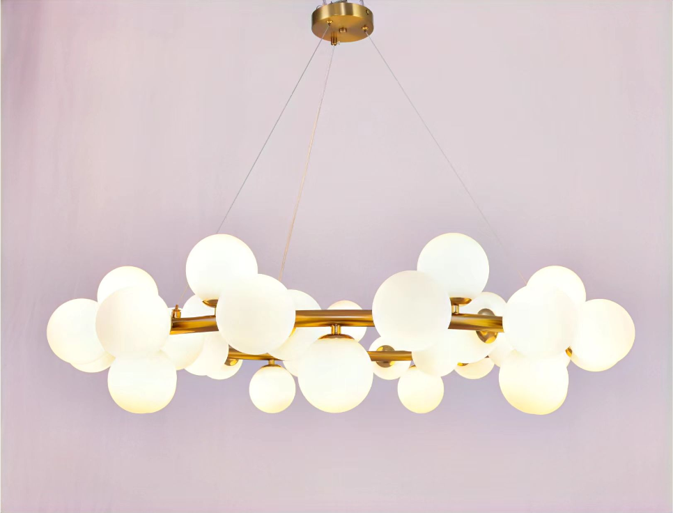 Hanglamp Infinity opaal glas | 35 lichts - Goud