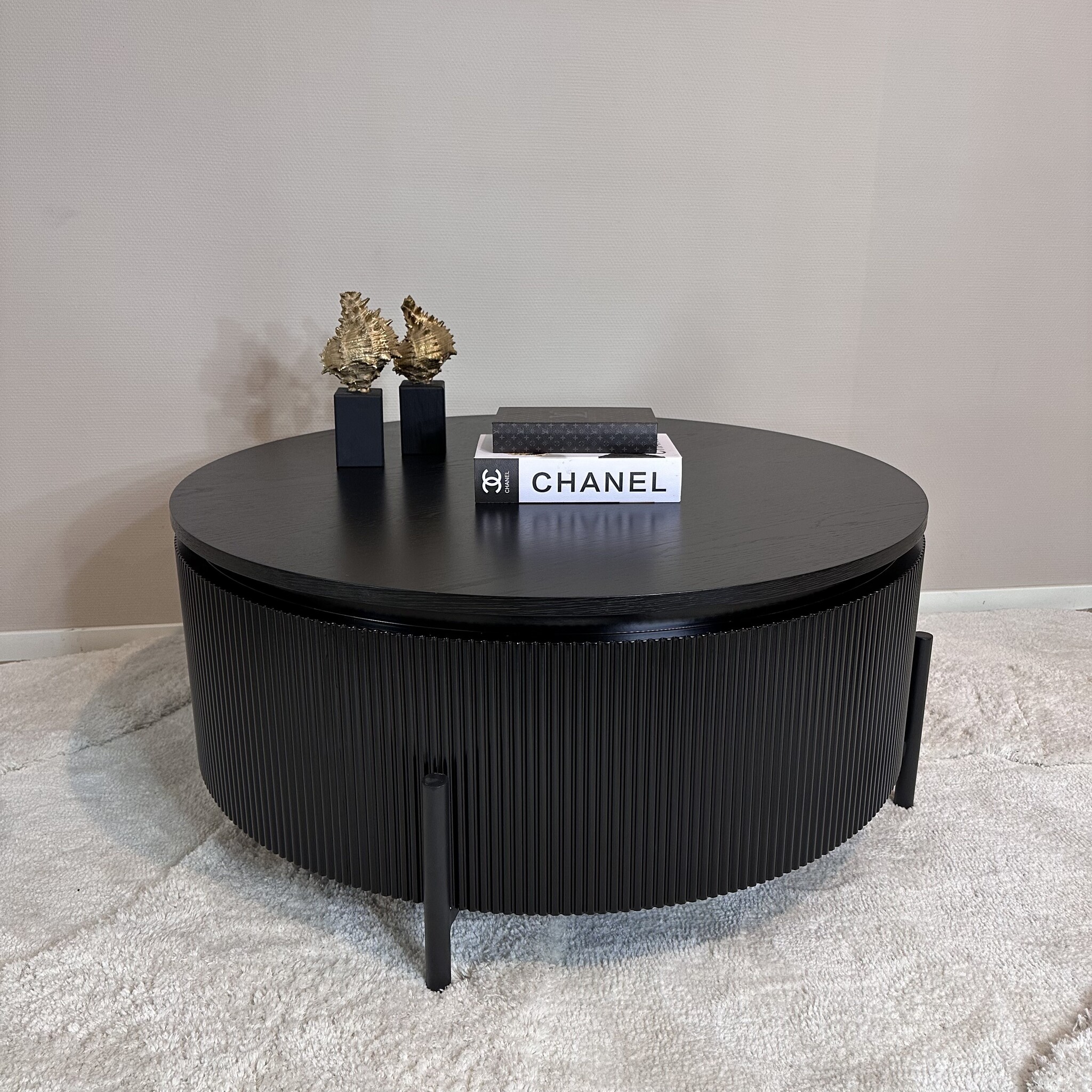 Salontafel Woodville Zwart Eiken Fineer | Ø100 cm