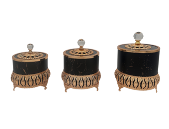 Bewaarpotten set van 3 - zwart/goud