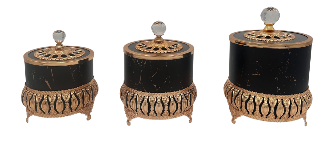 Bewaarpotten set van 3 - zwart/goud