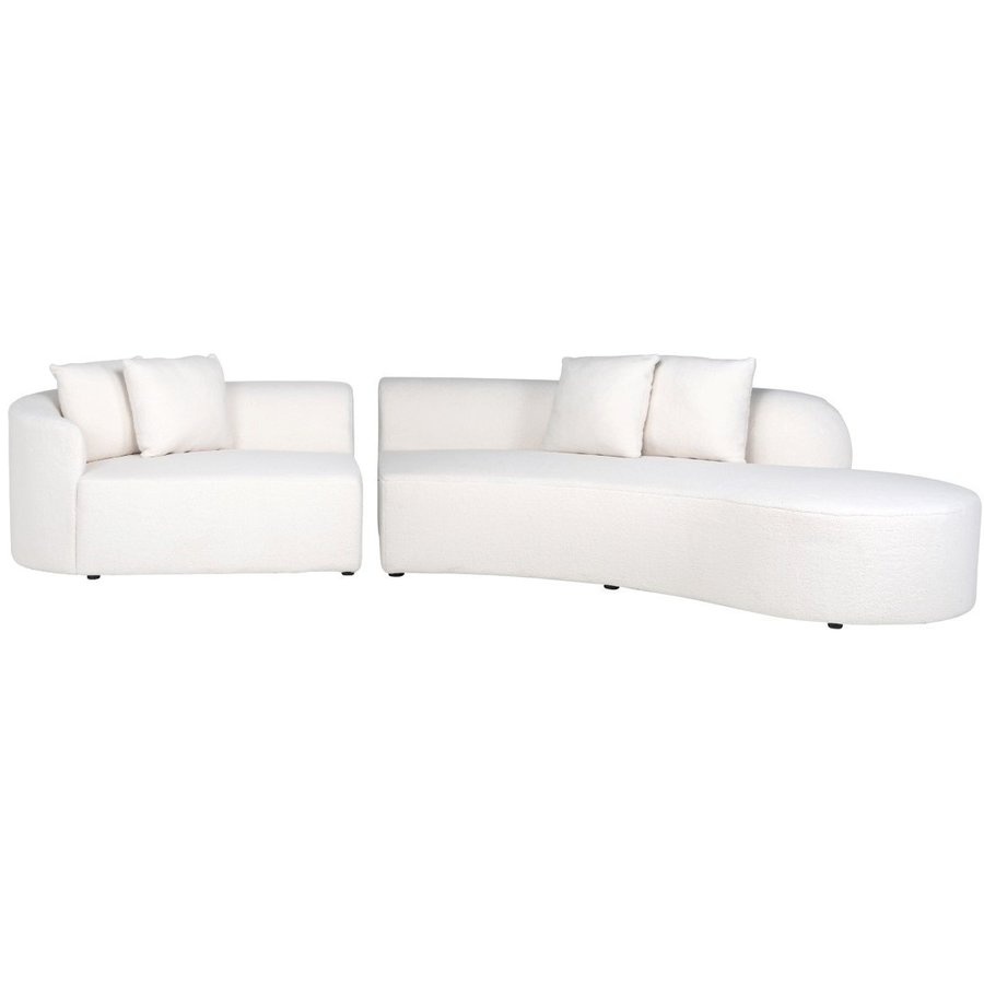 Zitbank Gusto met Ottomaan - Teddy stof Bouclé wit