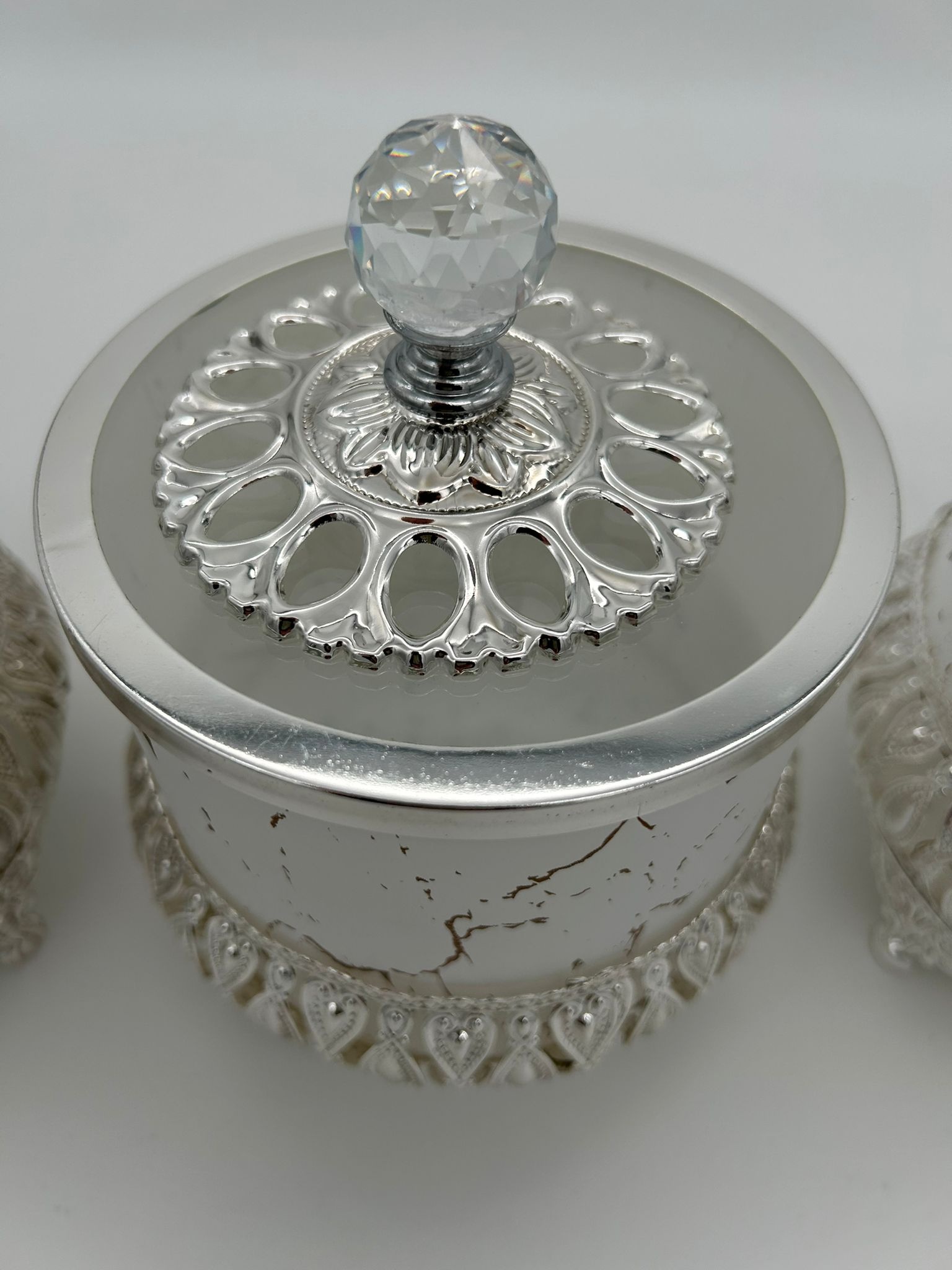 Bewaarpotten set van 3 - zilver/wit