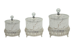 Bewaarpotten set van 3 - zilver/wit