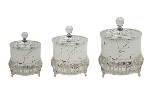 Bewaarpotten set van 3 - zilver/wit