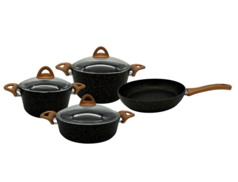 Pannenset Graniet 7-delig | Zwart/Goud