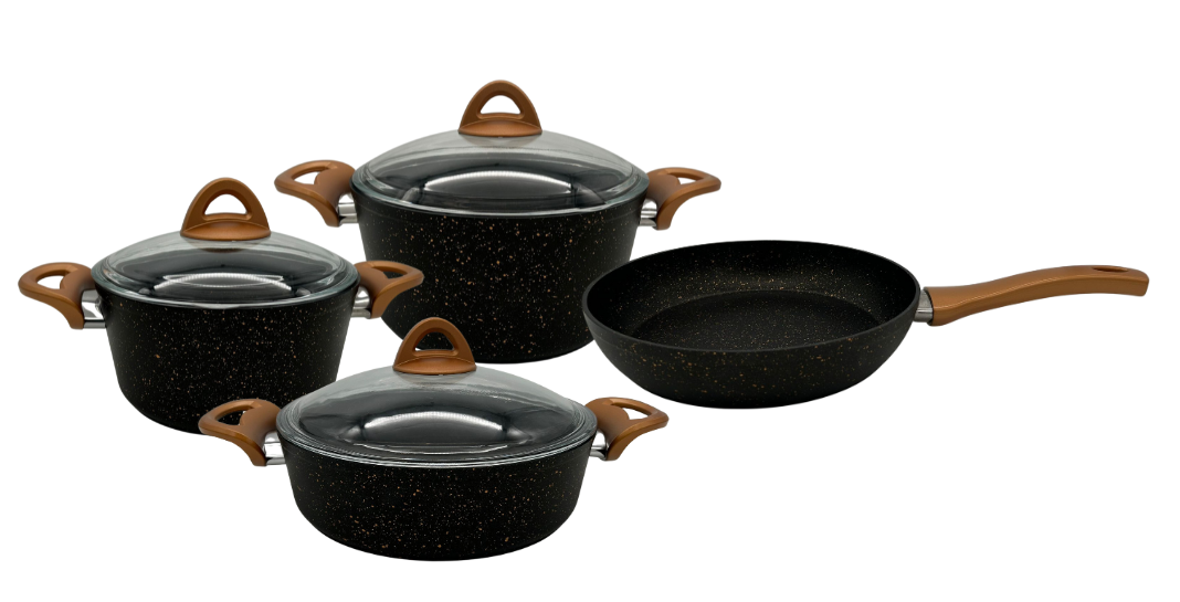Pannenset Graniet 7-delig | Zwart/Goud
