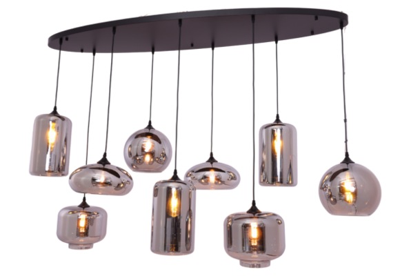 Hanglamp Mix Smoke glas  9 lichts - Ovaal