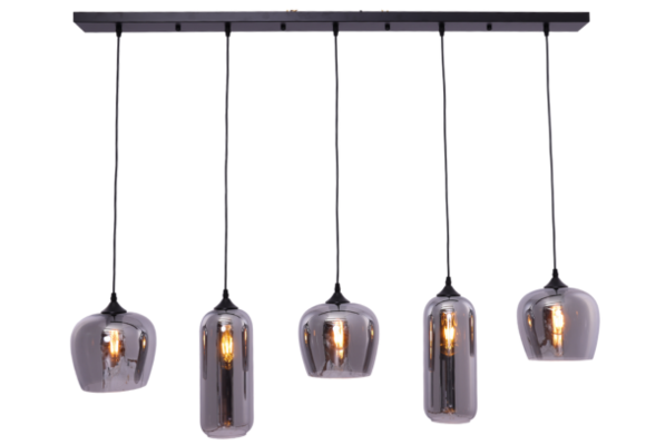 Hanglamp mix glas 5 lichts - langwerpig