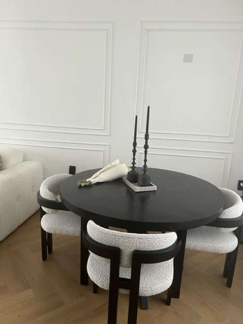 Eetkamerstoel Tribanto Bouclé Teddy stof - Zwart eikenhout